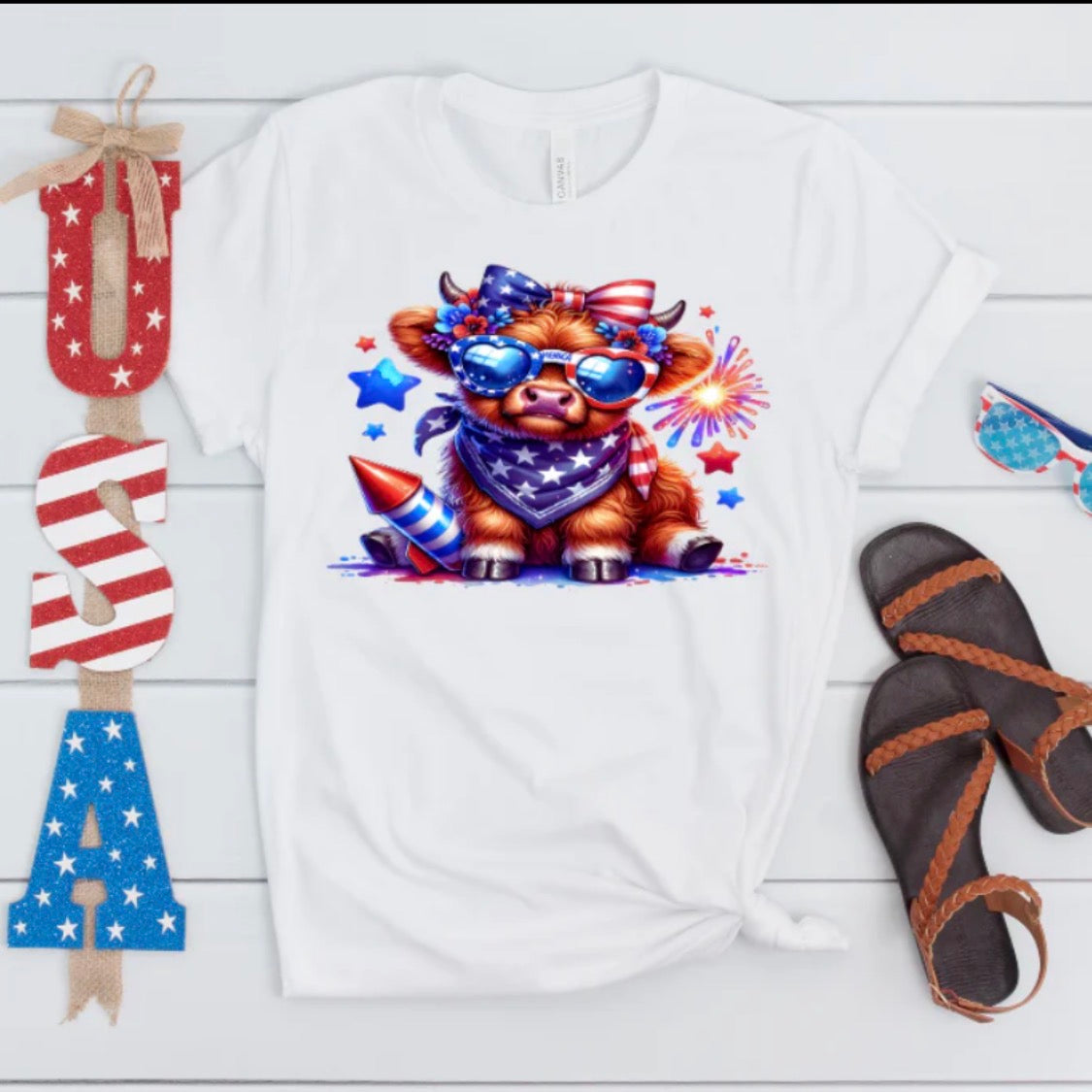 Highland Cow Patriotic Tee