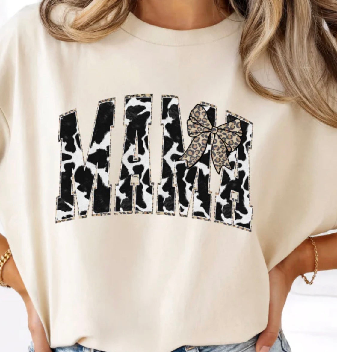 Mama Cowhide Bow Tee