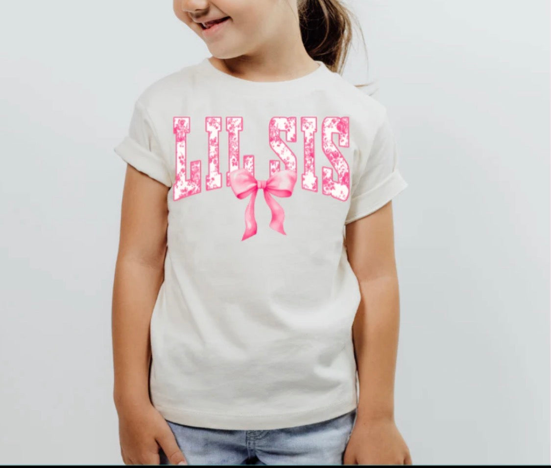 Girl’s LIL SIS Pink Bow Tee