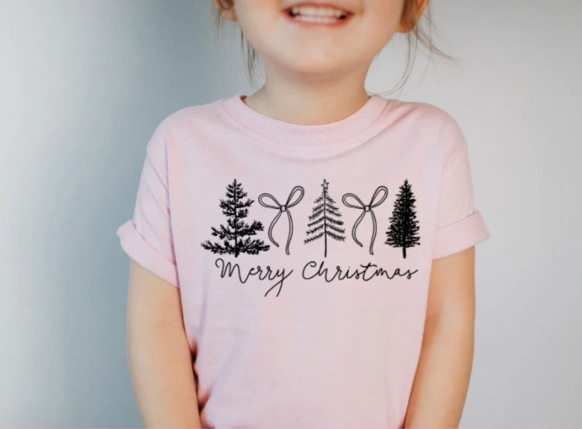 Girl’s Merry Christmas Bows & Trees Tee