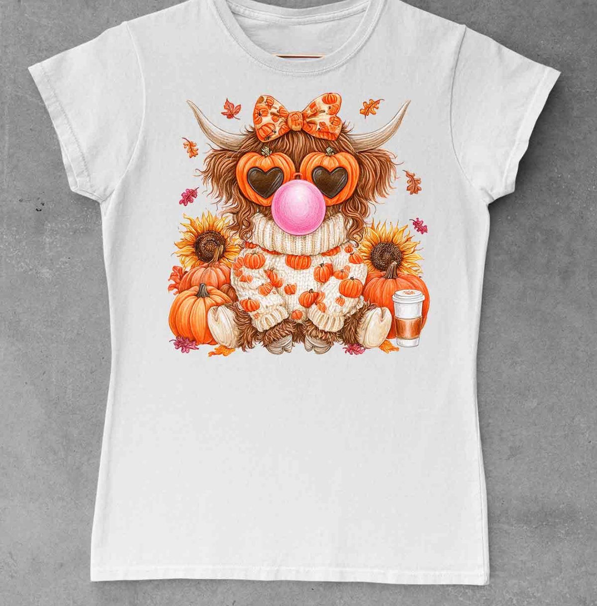 Fall Highland Cow Blowing Bubble Tee