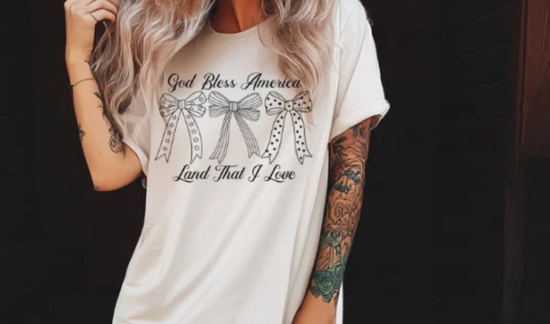 God Bless America Bow Tee