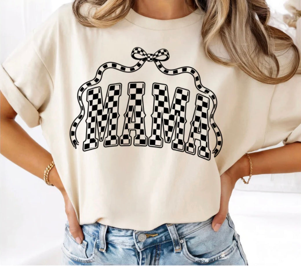 Mama Checkered Bow TiedTee