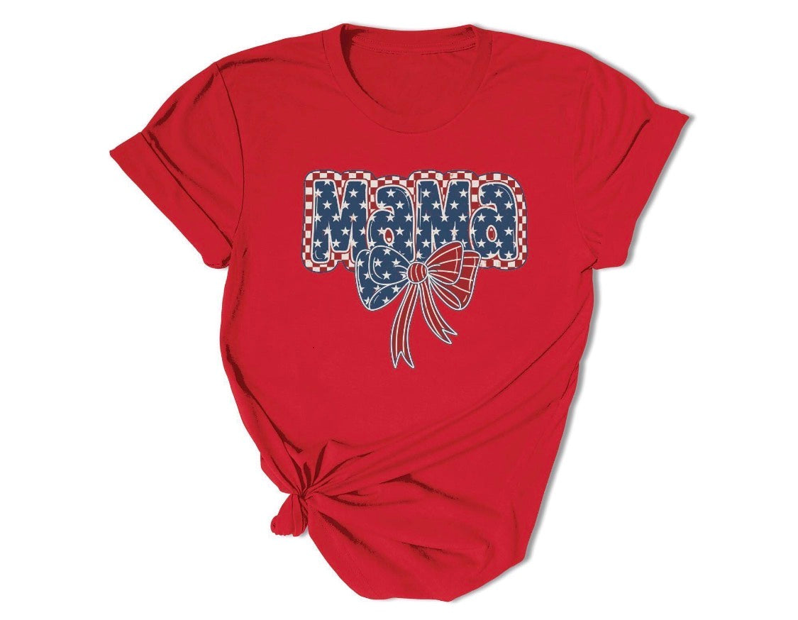 Mama Patriotic Thick Bow Tee