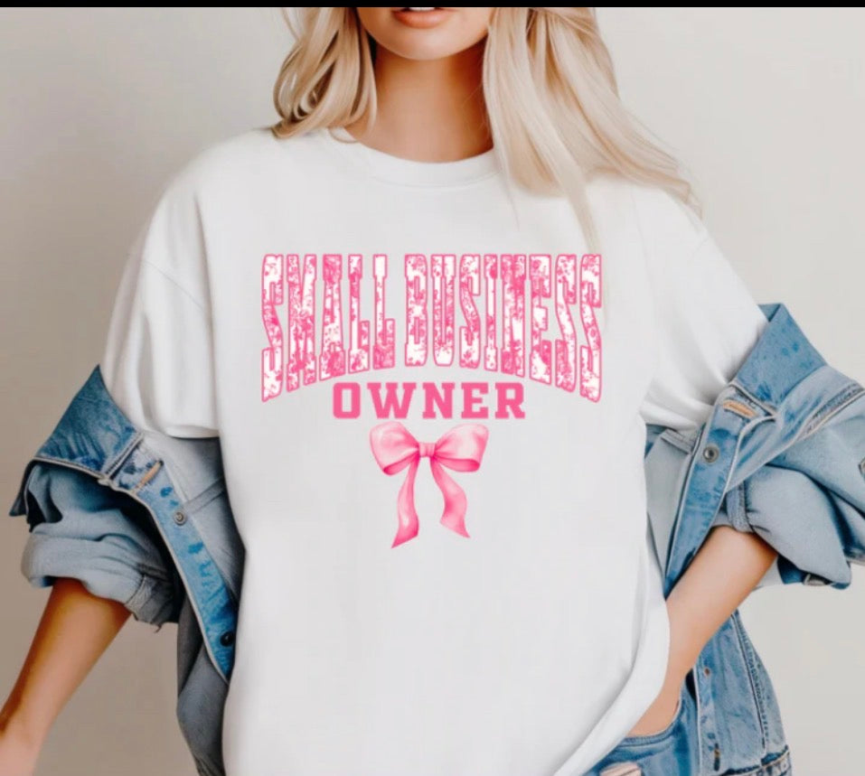 Small Business Owner Pink Floral With Bow Tee