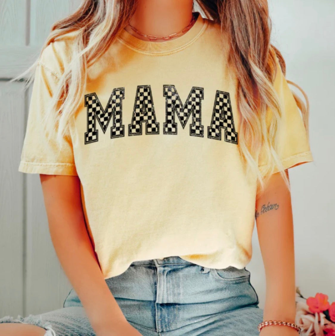Mama Checkered Solid Tee