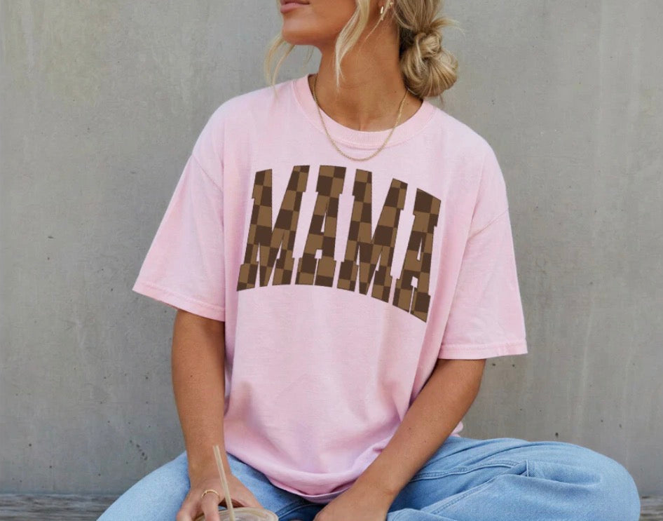 Brown Checkered Mama Tee