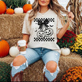 Bow Pumpkin Cherry Checkered Tee