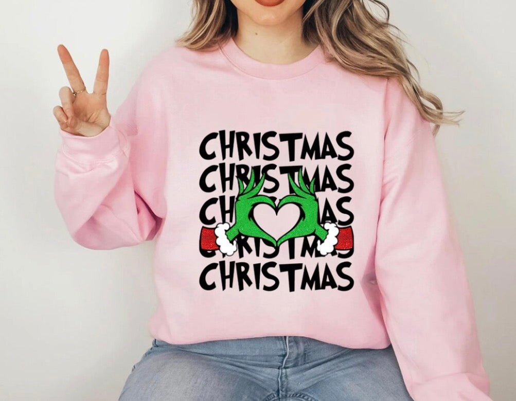 Christmas Grinch Heart Hands Tee