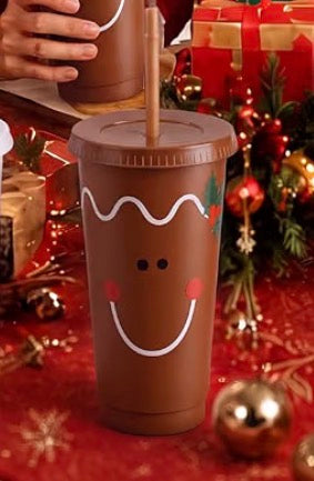 1-24oz Plastic Christmas Gingerbread Tumbler