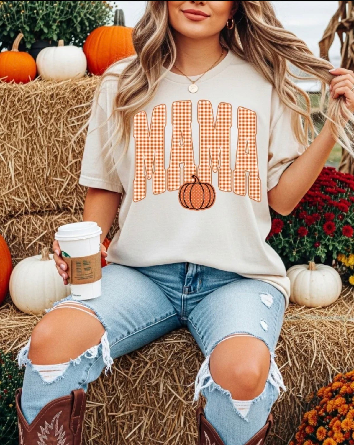 Fall Checkered Mama Pumpkin Tee