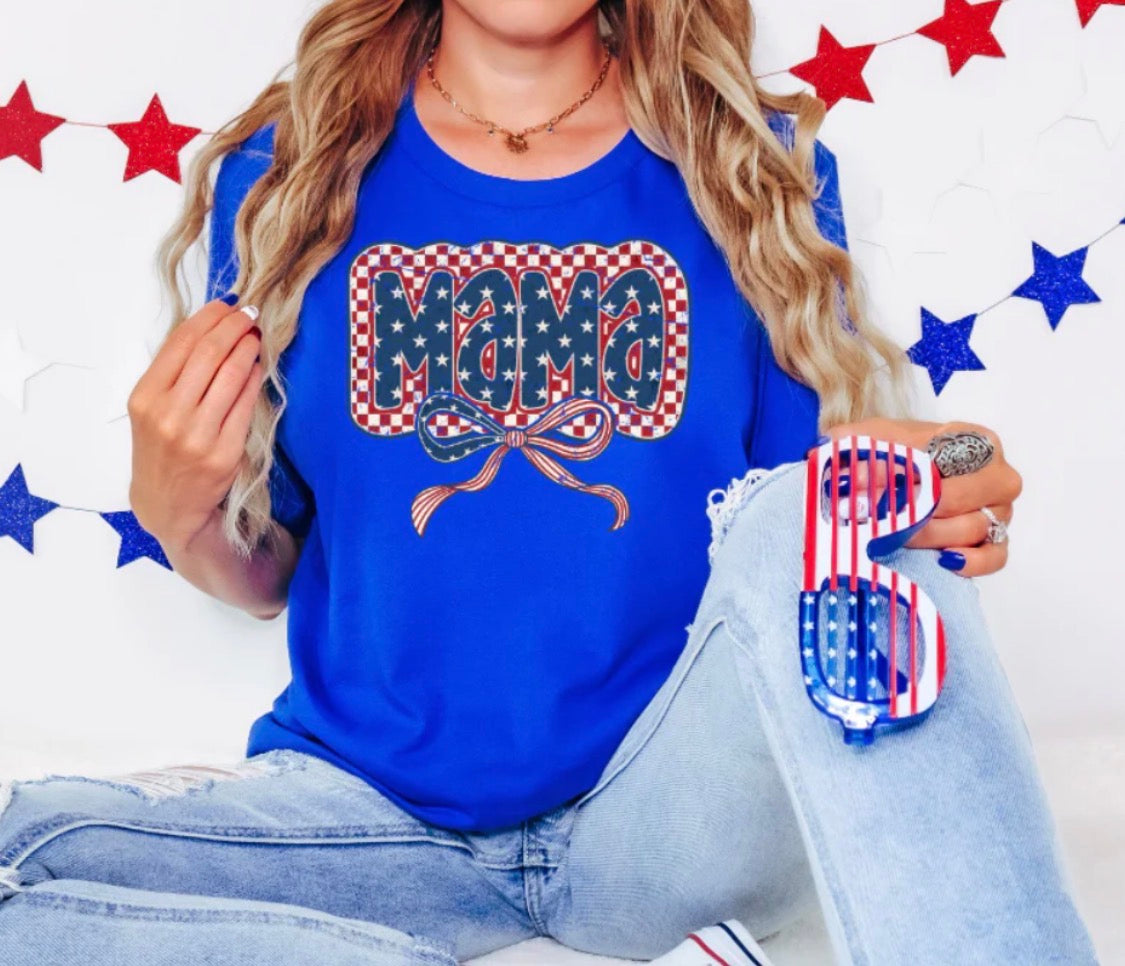 Mama Checkered Patriotic With Bow