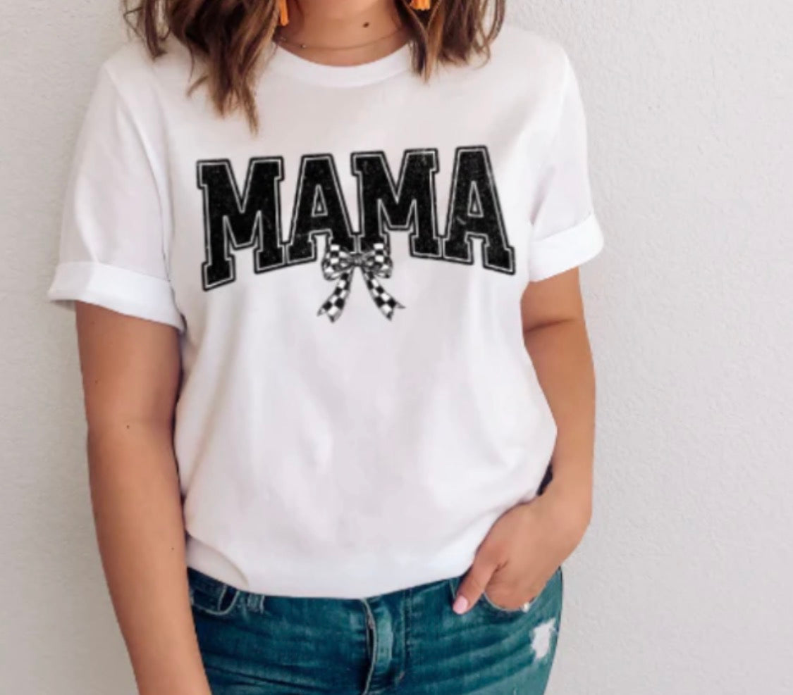 Mama With Checkered Bow Tee