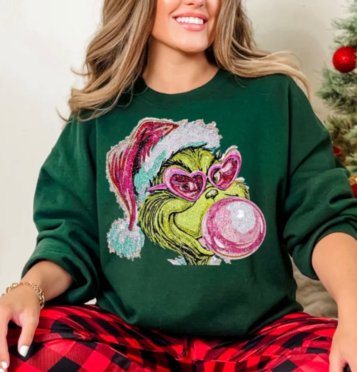 Christmas Grinch Glitter Bubble Tee