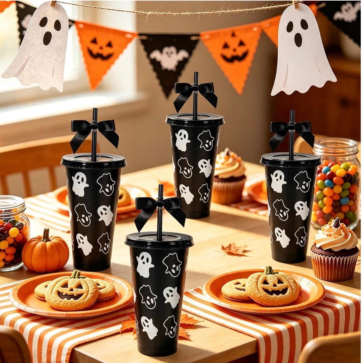 1- 24oz Black Halloween Ghost Tumbler
