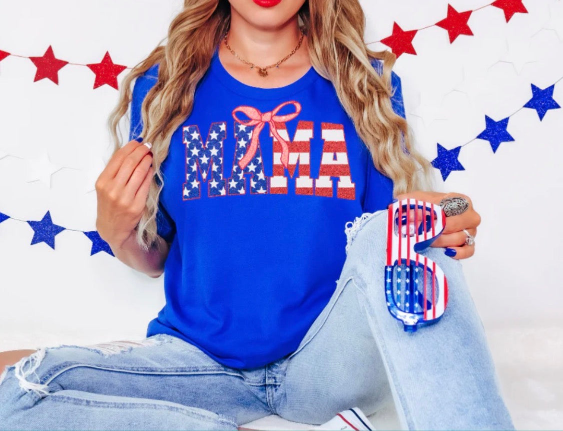 Mama Patriotic With Bow Tee