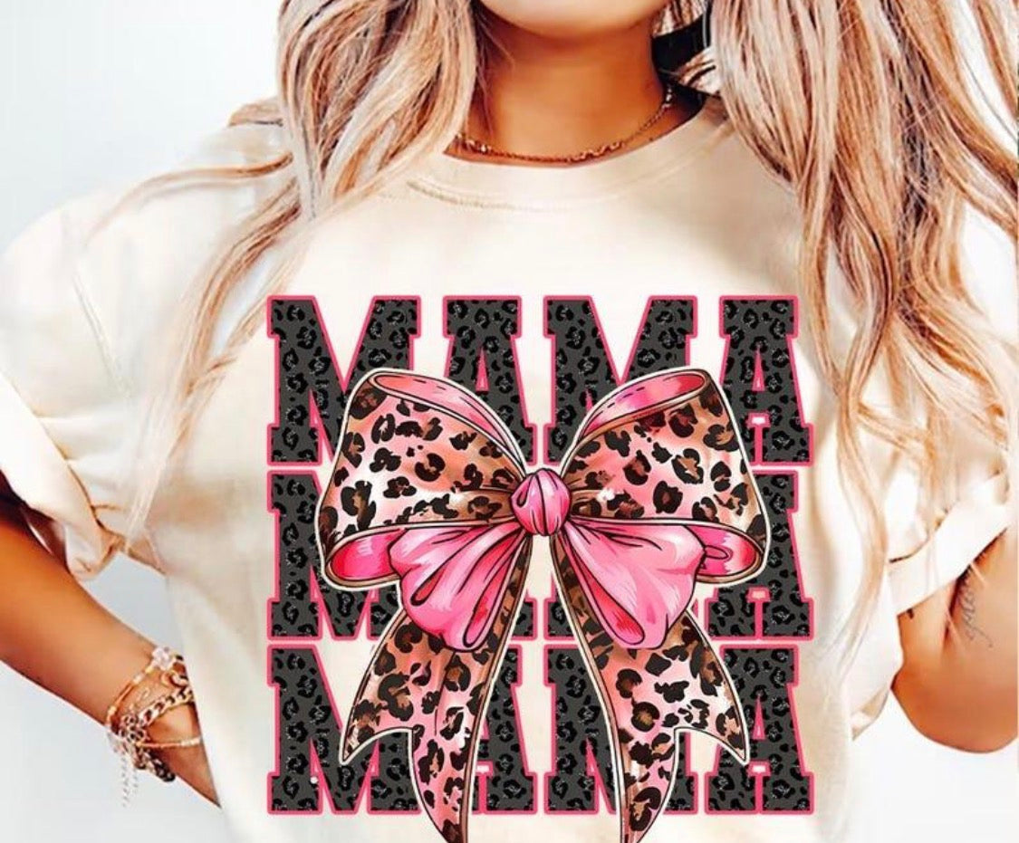 Mama Pink & Cheetah Bow Tee
