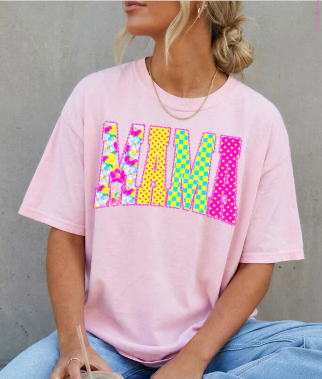 Mama Checkered Floral Tee