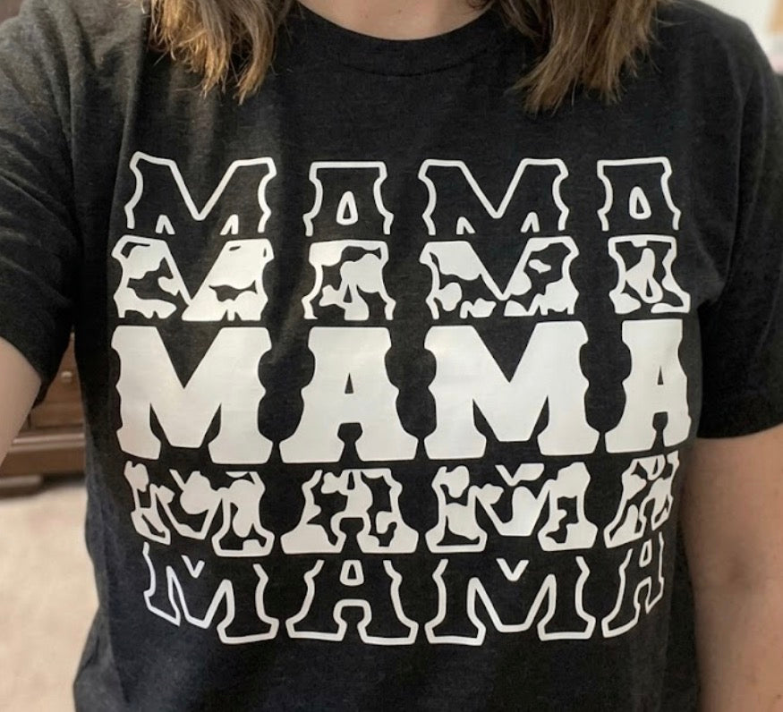 Mama White Cow Print Tee