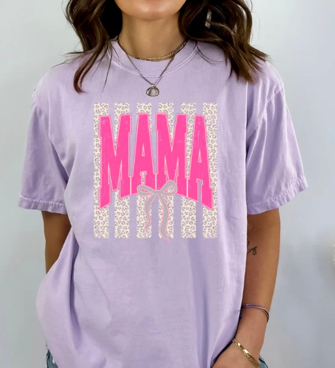 Mama Striped Cheetah Bow Tee