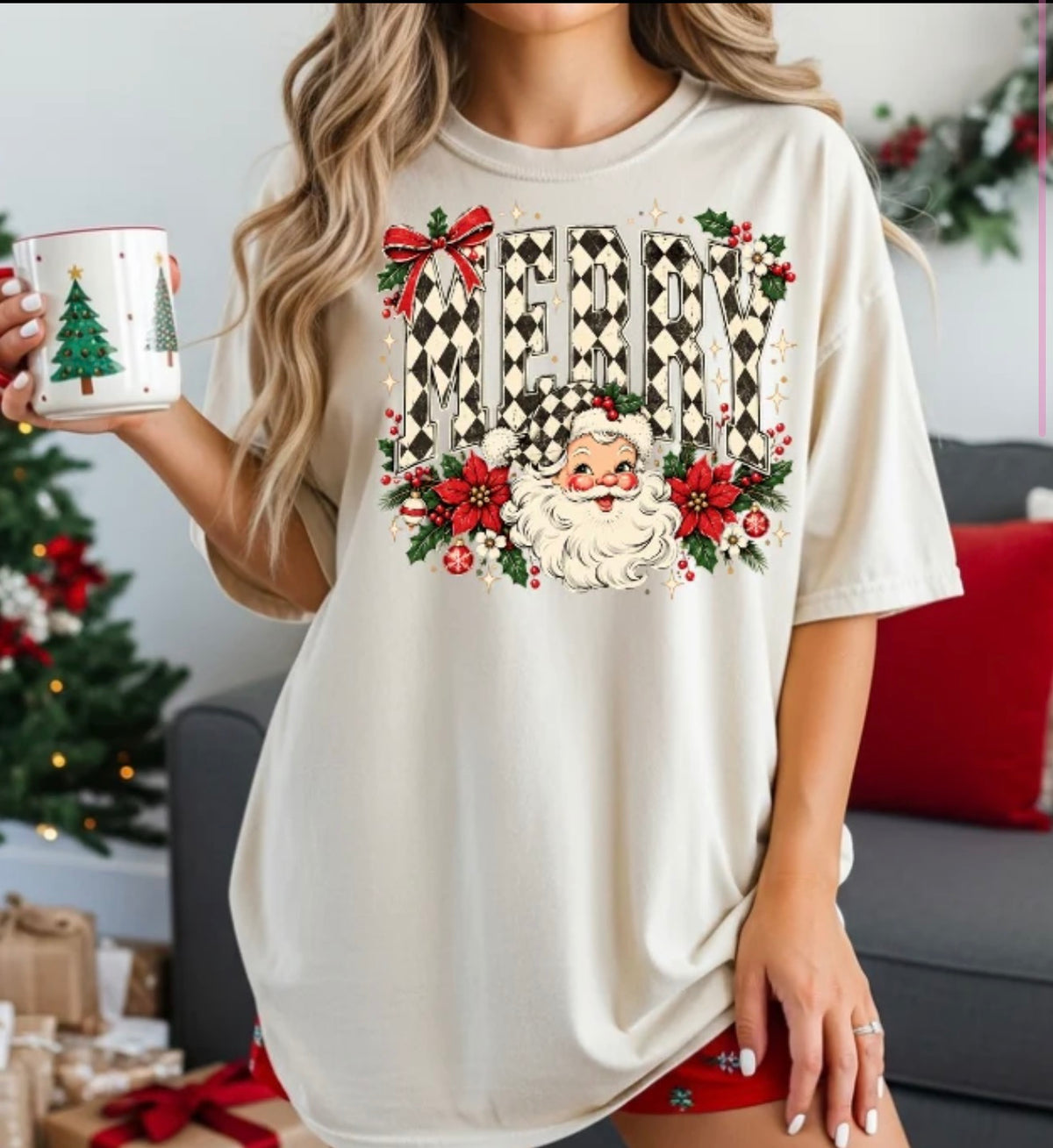 Merry Checkered Santa Tee
